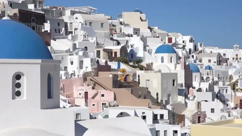 Close Up Of The Three Blue Domes At Oia, Santorini Stock Footage 144868102
