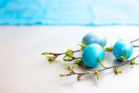 Close up of three blue Easter eggs Stock Photos