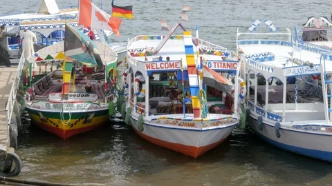 Close-Up of Three Boats on the Nile River Stock Footage 87071244
