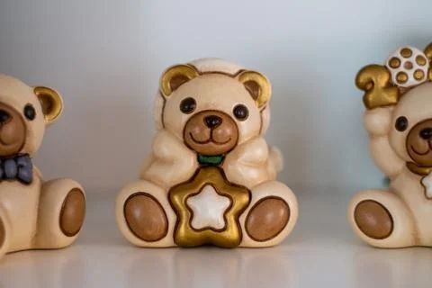 Close up of three ceramic teddy bears Stock Photos