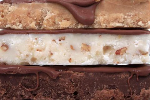Close up of three different types of fudge Foto stock