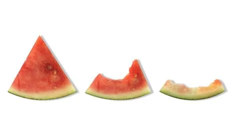 Close up of three fresh watermelon slices on white background Stock Photos