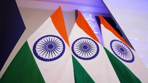 Close-up of three large Indian flags close together. Indian Republic Day. Stock Footage 328307551