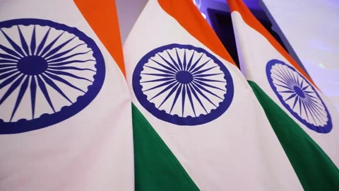 Close-up of three large Indian flags close together. Indian Republic Day. Stock Footage 328307557