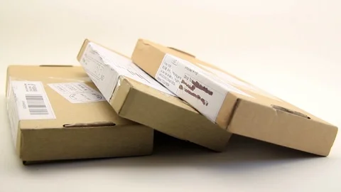 Close Up Of Three Parcel Packages. Stock Footage 97868574