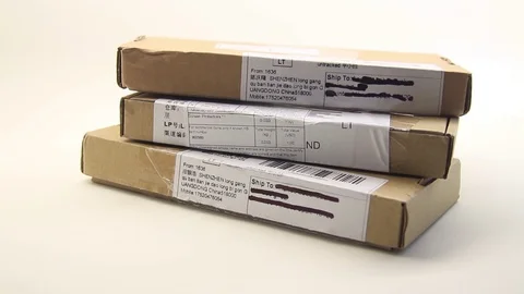 Close Up Of Three Parcel Packages. Stock Footage 97868588