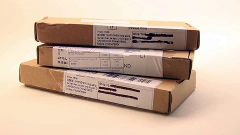 Close Up Of Three Parcel Packages. Stock Footage 97868601