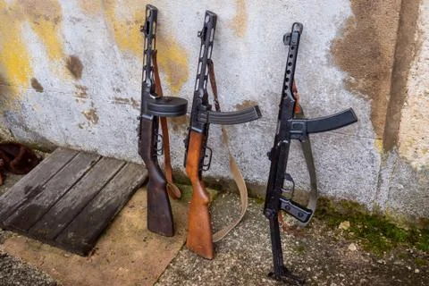 Close up of three soviet machine gun Foto stock