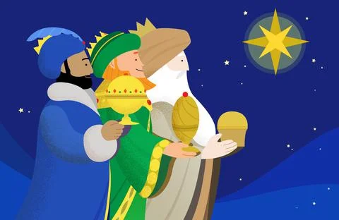 Close up of the Three Wise Men with presents Illustrazione stock