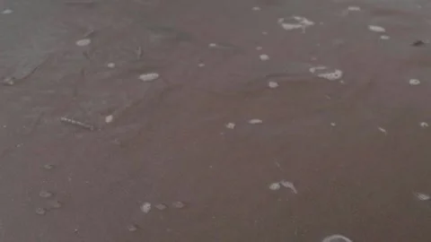 Close up tide going out to sea over sand beach foam and water Stock Footage 132540769