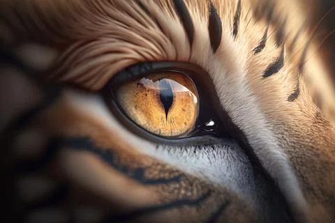 A close up of a tiger's eye with a reflection of the sky in it realistic ey.. Stock Illustration