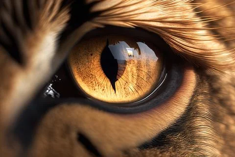 A close up of a tiger's eye with a reflection of the sky in it realistic ey.. Stock Illustration