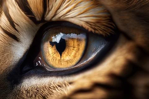 A close up of a tiger's eye with a yellow iris and black outline realistic .. Stock Illustration