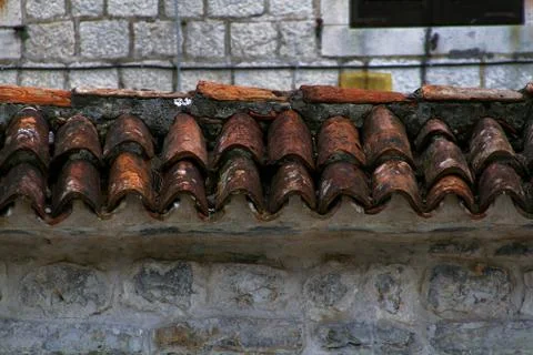 Close-up of the tile on the stone wall 스톡 사진