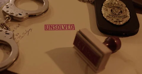 Close Up Tilt Up of a Cold Case File with an Unsolved Stamp Stock Footage 262420607