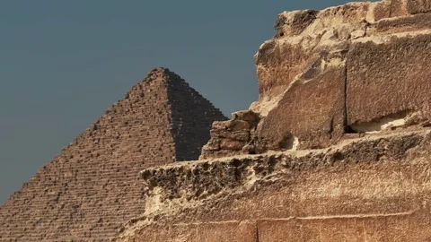 Close Up tilt motion along the Limestone Masonry Corner of the Pyramid of Khafre Stock Footage 341839050