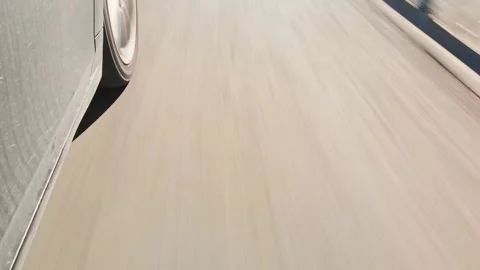 Close tilt up view Driving car front wheel POV point of view, close-up whee.. Stock Footage 285236948