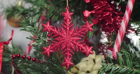 Close-up tilting on decorated Christmas tree 4K video Stock Footage 300945576