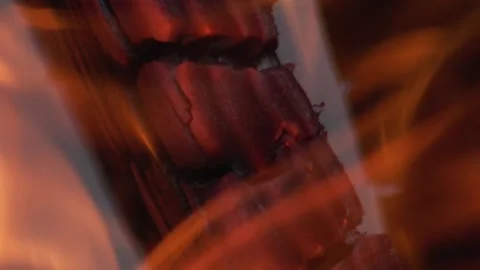 Close Up, Timber Fuelled Fire with bright Orange Flickering Energy Stock Footage 344029309