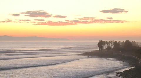 Close up time lapse of clouds and waves at Ventura Point at dusk in Ventura Stock Footage 1019476