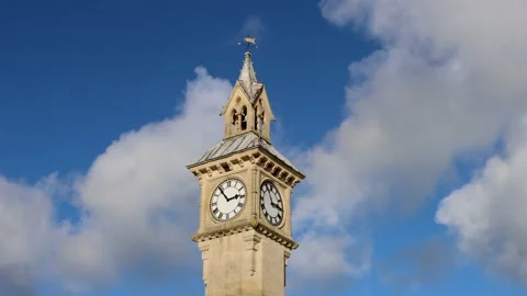 Close up time lapse footage Albert memorial clock tower in Barnstaple Stock Footage 170084550