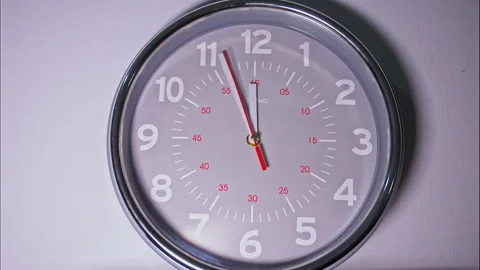 Close-Up Time-Lapse of a Gray Mechanical Clock With Red Second Hand Stock Footage 337896693