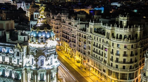 Close up time lapse of Madrid Skyline and the Edificio Metropolis, Spain 库存影片 39308827