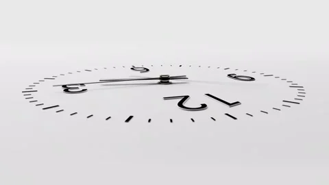 Close-up time-lapse minimalist black wall clock, white background, day to night Stock Footage 306545362
