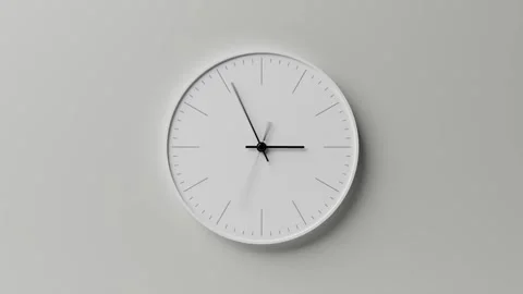 Close-up time-lapse minimalist black wall clock, neutral light white background Stock Footage 314000371