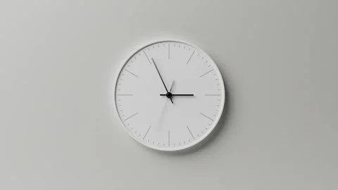 Close-up time-lapse minimalist black wall clock, neutral light white background Stock Footage 314000678