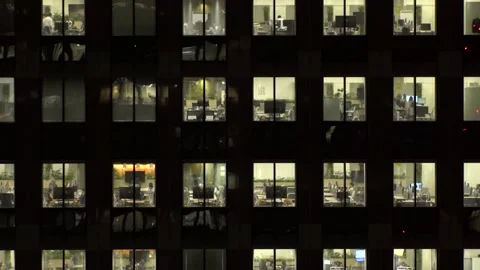 Close up time lapse shot of office building window at night. Stock Footage 337654466