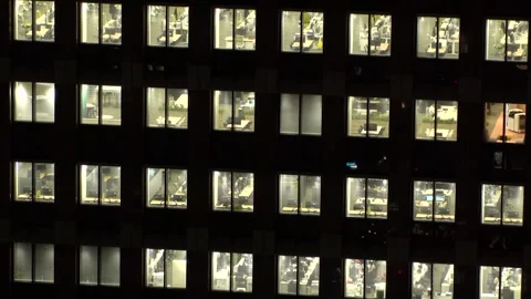 Close up time lapse shot of office building window at night. Stock Footage 337654495