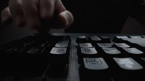 Close-up time lapse typing on keyboard with fingers. Macro soft focus dolly shot Stock Footage 114609216
