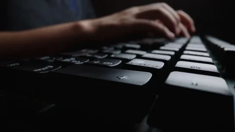 Close-up time lapse typing on keyboard with fingers. Macro soft focus dolly shot Stock Footage 114609234