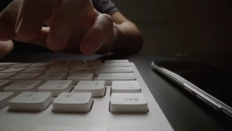 Close-up time lapse typing on keyboard with fingers. Macro soft focus dolly shot Stock Footage 115959804