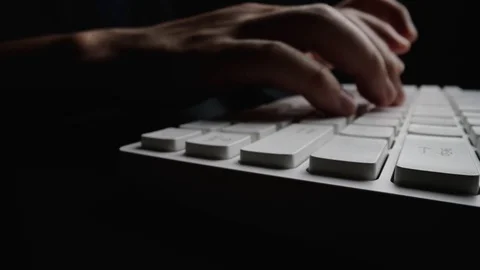 Close-up time lapse typing on keyboard with fingers. Macro soft focus dolly shot Stock Footage 117265483