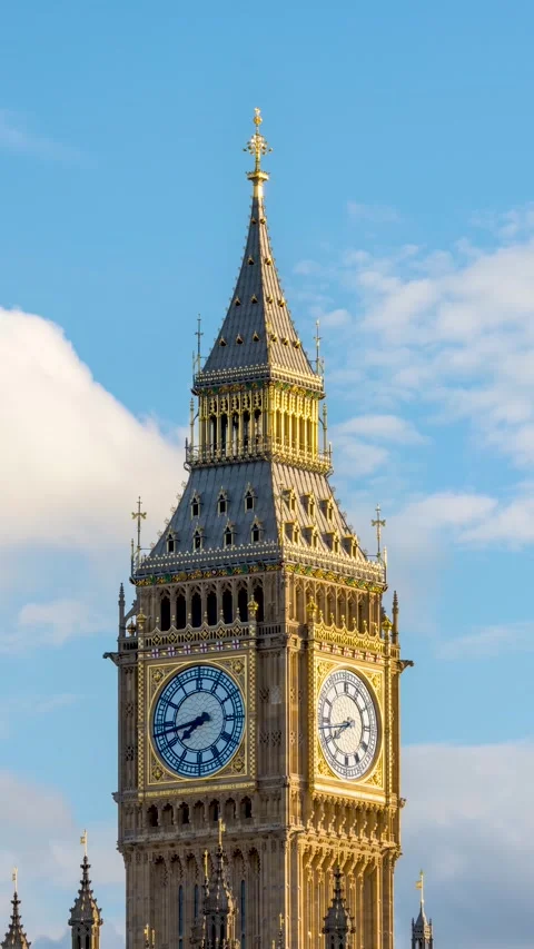 Close-Up time lapse view of the Big Ben clocktower at Westminster, London Stock Footage 310836472