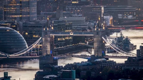 Close-up time lapse view of the illuminated Tower Bridge in London Stock-Footage 301088894