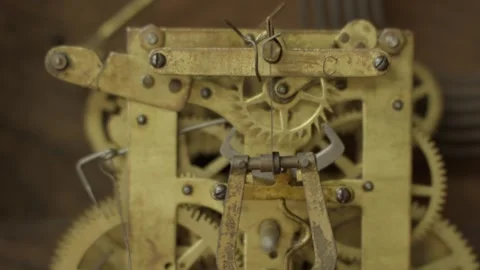 Close up time ticking antique clock gear Stock Footage 341636867