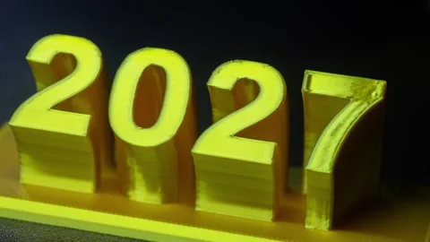Close-Up Timelapse of 3D Printed Gold 2027 Number Stock Footage 342202280