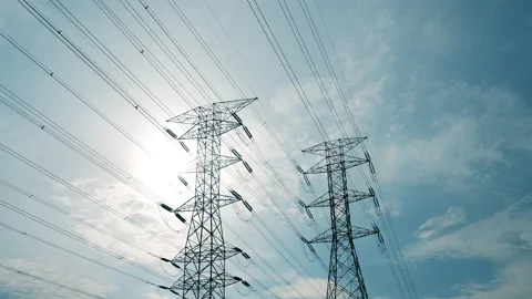 Close Up Timelapse Electric Transmission Tower Stock Footage 208819207