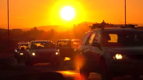 CLOSE UP TIMELAPSE: People driving to work on busy highway at morning rush hour Stock Footage