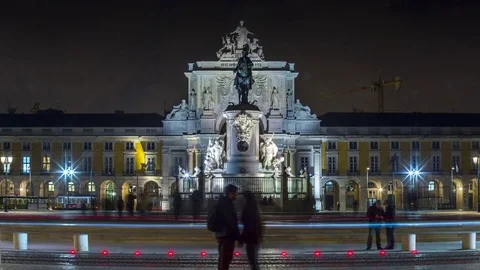 Close-up timelapse of Statue of King Jose I at Commerce Square. Lisbon, Portugal 스톡 동영상 78518455