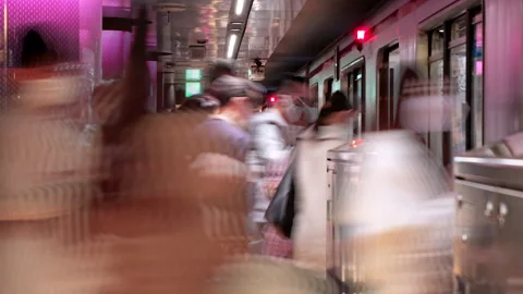 Close up of Timelapse of Train on Tokyo Metro Marunouchi Line making stop Stock Footage 189495114