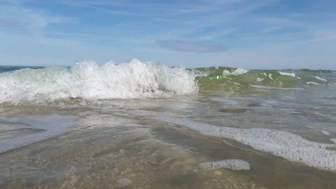 A close-up of the tiny waves right on the camera Stock Footage 171421049