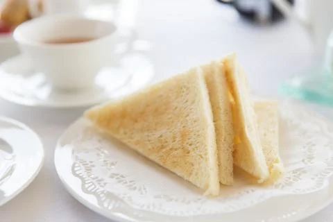 Close up of toasted white bread on plate Stock Photos