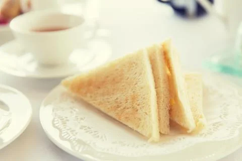 Close up of toasted white bread on plate Stock Photos