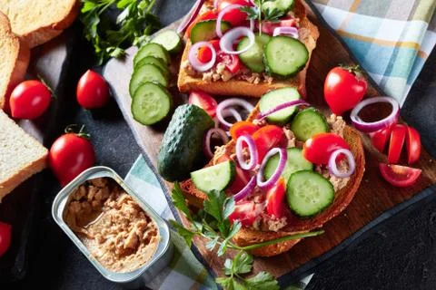 Close-up of toasts with Cod Liver pate Foto stock