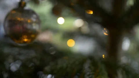 Close Up Of Toddlers Hand Taking Gold Pretty Christmas Baubles Off  Stock Footage 122431656