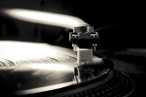 Close-up of the tonearm of a turntable record player Stock Photos
